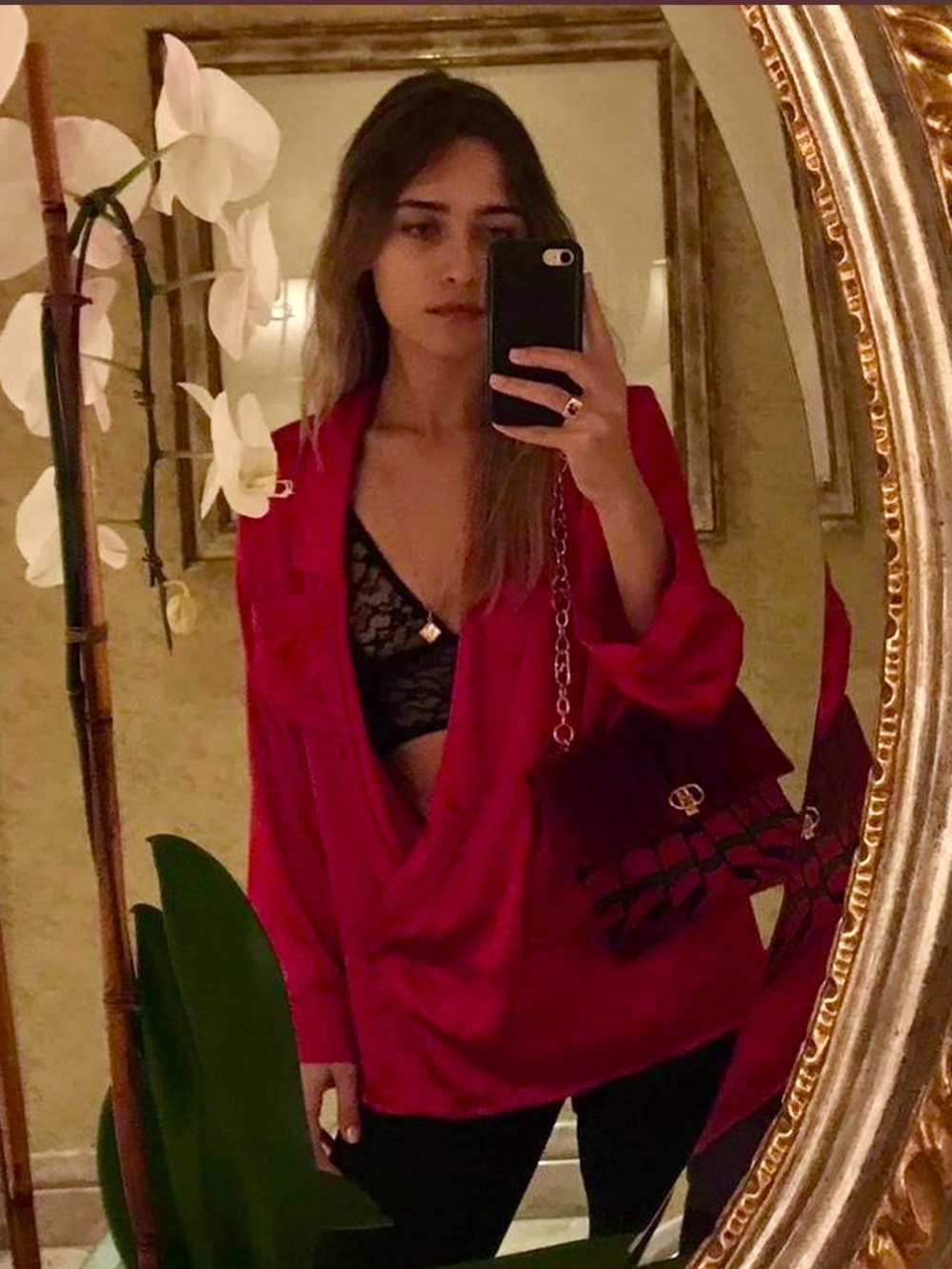 Victoria's Secret Red Draped Satin V-Neck Blouse